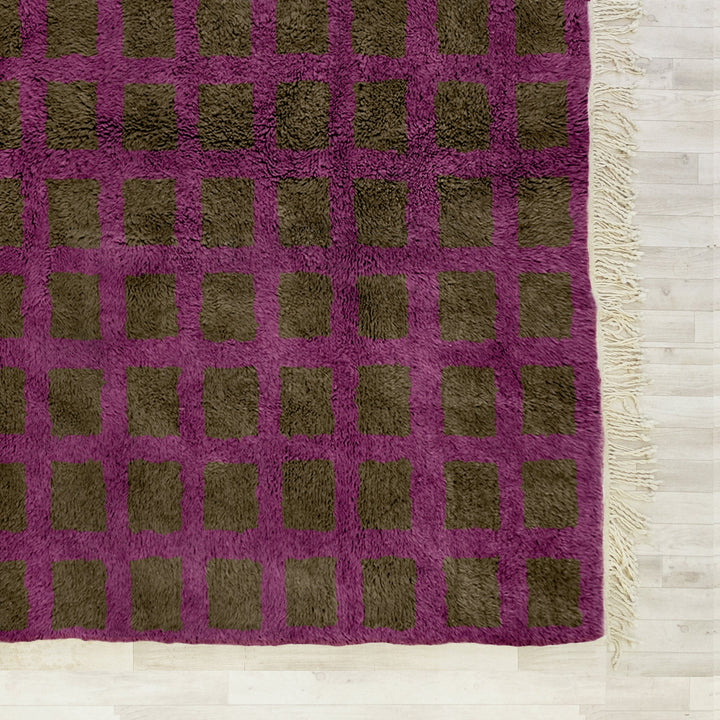 A custom Grey sheepskin Moroccan Beni Ourain checkered rug