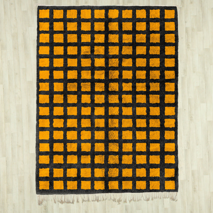 Checkered rug  Moroccan rug  Yellow and Black checkeredrug  checkerboard Handmade custom rug  Beni ourain rug