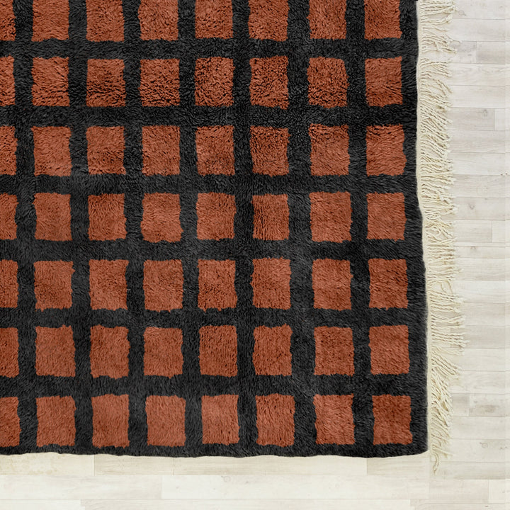 Brown Checkered Rug, Moroccan Shag Rug, Black Checkerboard Rug, Beni Ourain Rug, Area Rug , Wool Rug, Rug for Living Room