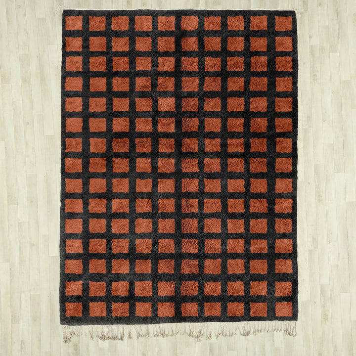 Brown Checkered Rug, Moroccan Shag Rug, Black Checkerboard Rug, Beni Ourain Rug, Area Rug , Wool Rug, Rug for Living Room