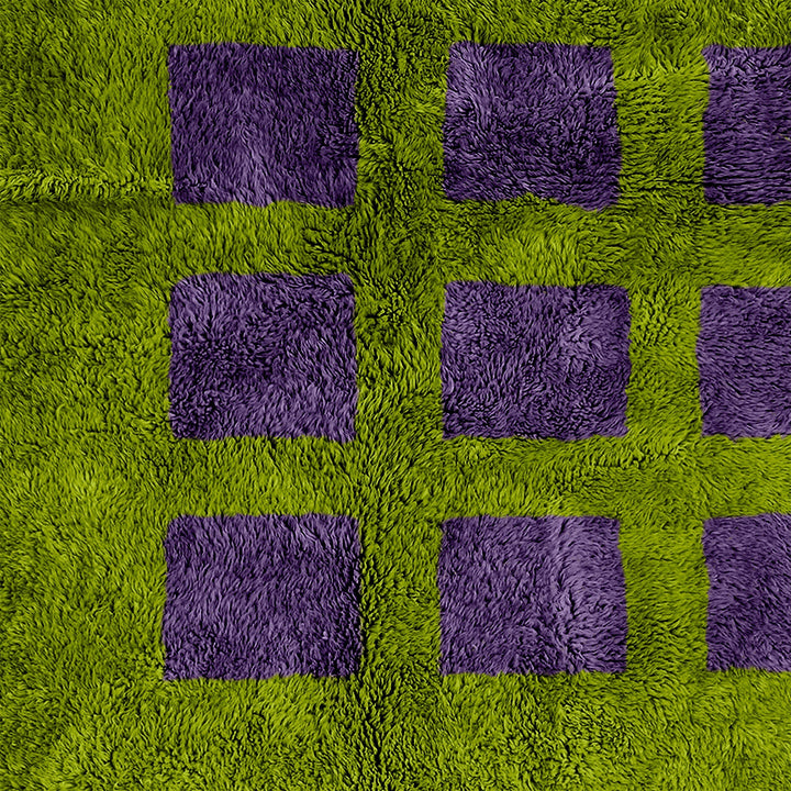 Custom Moroccan Purple and Green Beni Ourain checkered rug