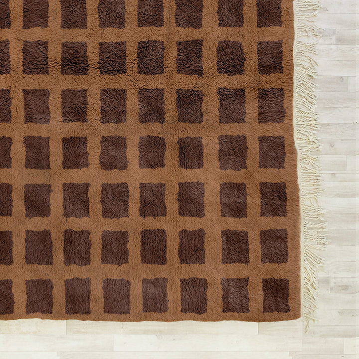 Brown Moroccan Rug, Checkered Rug, Handmade Rug, Beni Ourain Rug, Checkerboard Rug, Moroccan Shag Rug, Home Decor