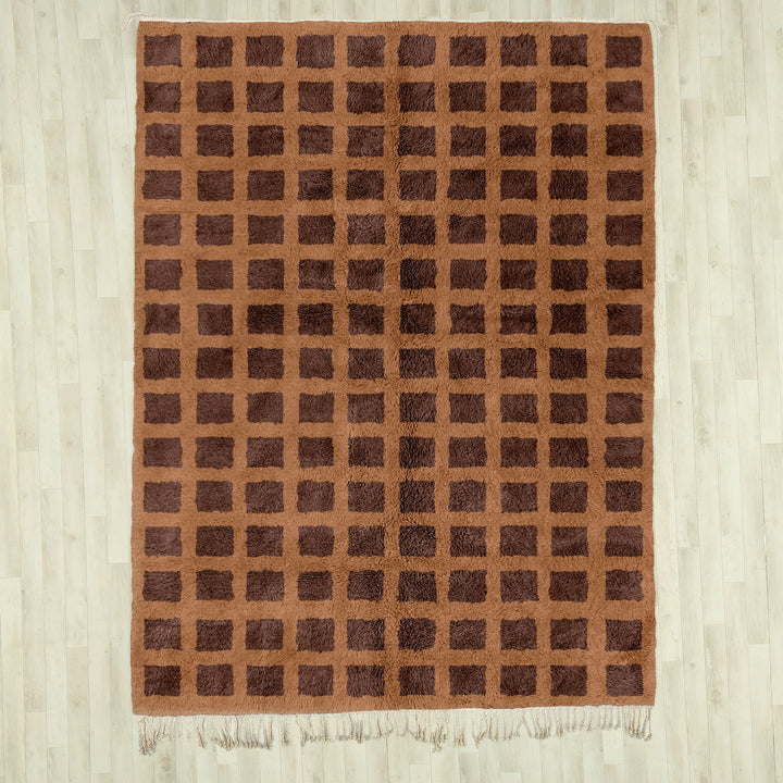 Brown Moroccan Rug, Checkered Rug, Handmade Rug, Beni Ourain Rug, Checkerboard Rug, Moroccan Shag Rug, Home Decor