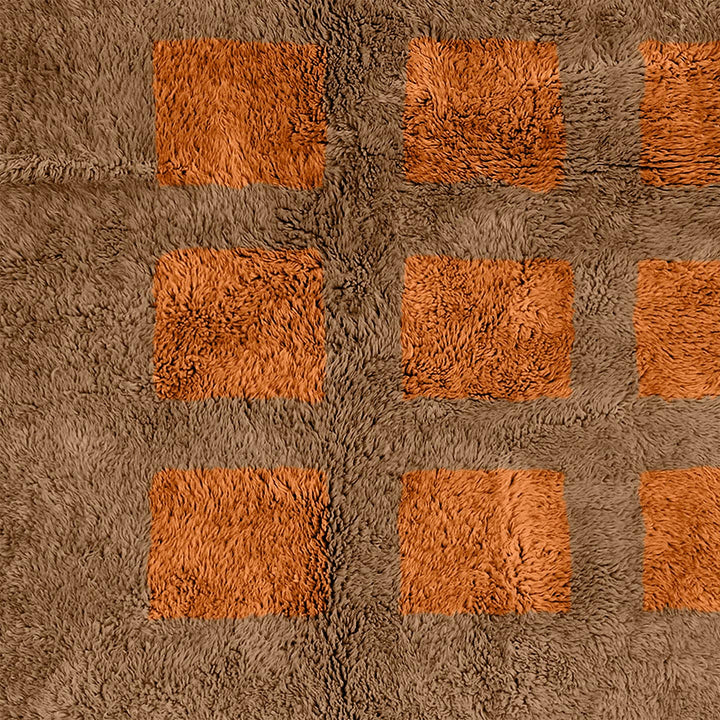 A custom Brown Bohemian Moroccan Beni Ourain checkered rug