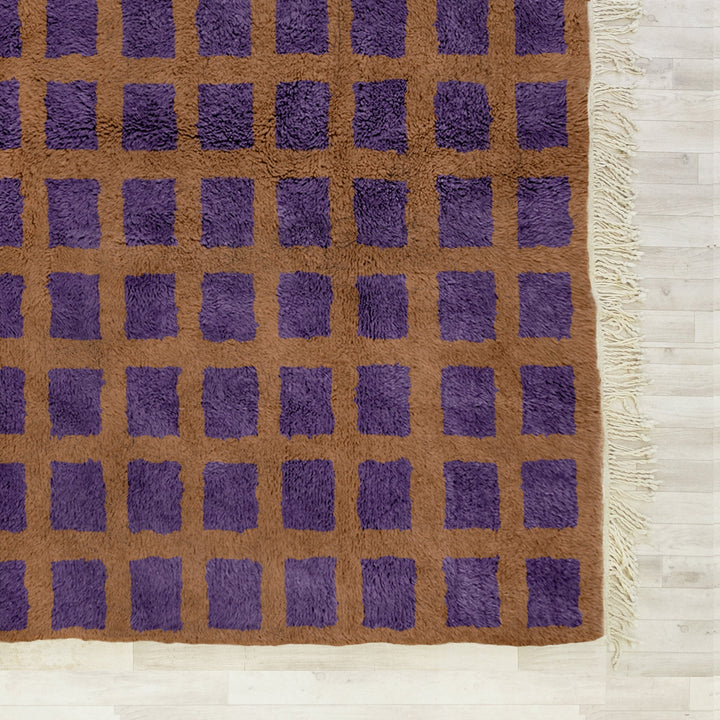 Brown Moroccan Rug, Beni Ourain Rug, Handmade Rug, Checkered Rug, Checkerboard Rug, Moroccan Shag Rug, Bedroom Rug, Area Rug