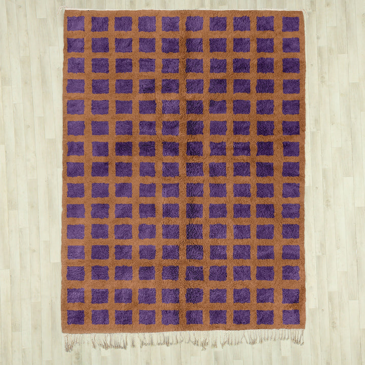 Brown Moroccan Rug, Beni Ourain Rug, Handmade Rug, Checkered Rug, Checkerboard Rug, Moroccan Shag Rug, Bedroom Rug, Area Rug