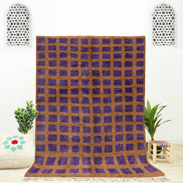 Brown Moroccan Rug, Beni Ourain Rug, Handmade Rug, Checkered Rug, Checkerboard Rug, Moroccan Shag Rug, Bedroom Rug, Area Rug