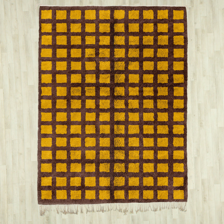 Custom Beni Ourain Moroccan checkerboard rug for bedroom and living room