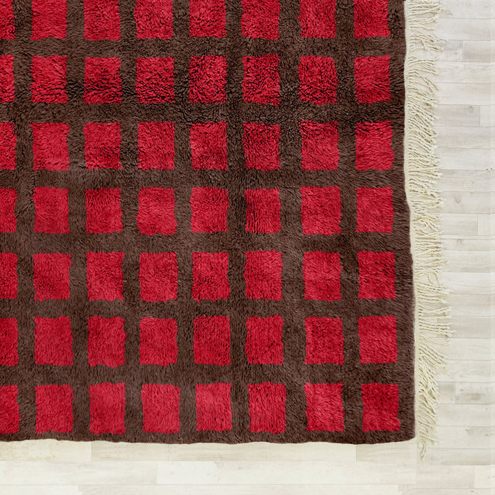 Custom Red Moroccan Beni Ourain checkered rug