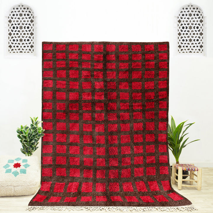 Custom Red Moroccan Beni Ourain checkered rug