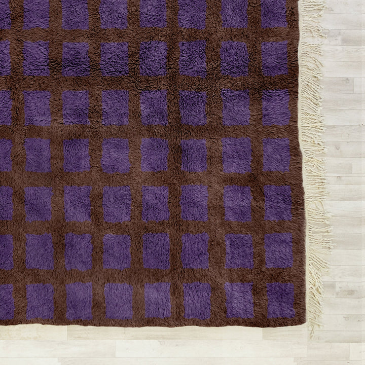 A Purple area Moroccan Beni Ourain checkerboard rug