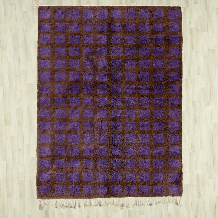 A Purple area Moroccan Beni Ourain checkerboard rug