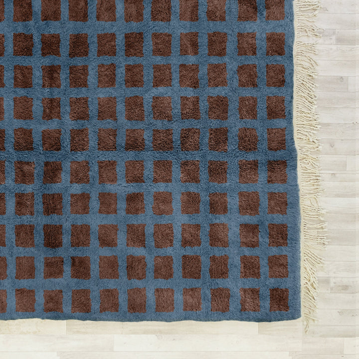 Brown custom Moroccan Berber checkerboard rug