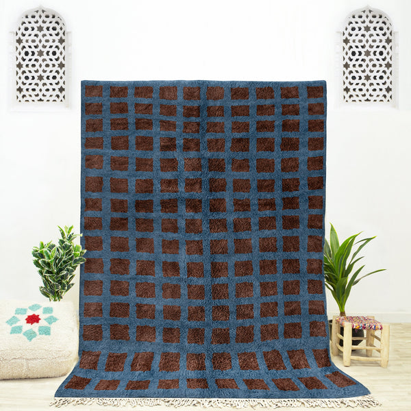 Brown custom Moroccan Berber checkerboard rug