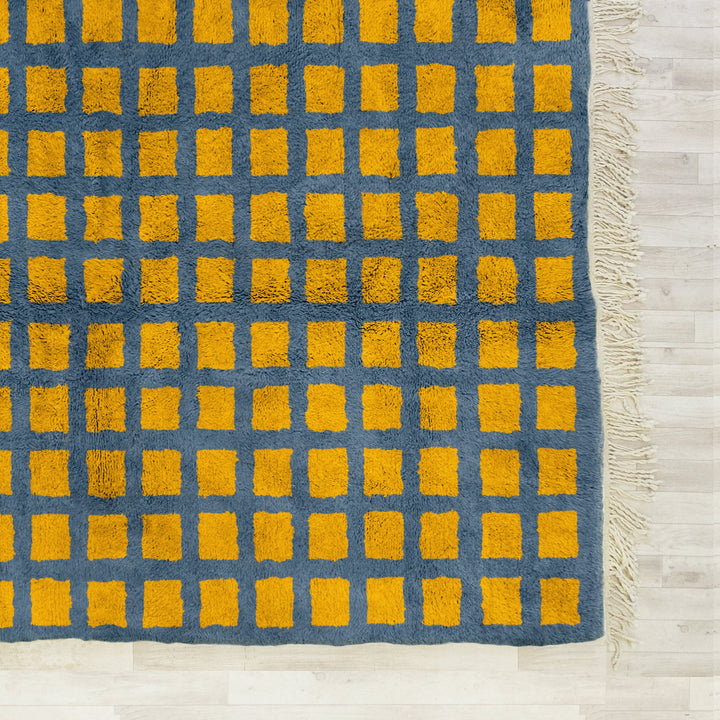 Checkered rug  Moroccan rug  Yellow and Blue checkeredrug  checkerboard Handmade custom rug  Beni ourain rug