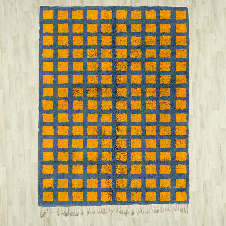 Checkered rug  Moroccan rug  Yellow and Blue checkeredrug  checkerboard Handmade custom rug  Beni ourain rug