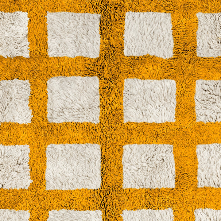 Beni ourain checkered rug  Yellow and White checkered area rug for bedroom