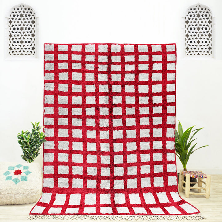 checkered area rug, moroccan rug, red rug, beni ourain rug, handmade rug,  rug, checkerboard rug, area rug , wool rug