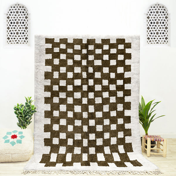 Custom Grey Moroccan Beni Ourain checkered rug