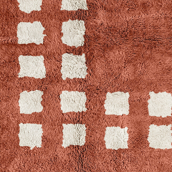 A Brown boho Moroccan Beni Ourain checkered rug