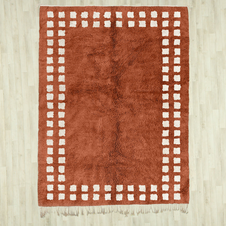 Brown and White Rug, Moroccan Shag Rug, Beni Ourain Rug, Checkerboard Rug, Handmade Wool Rug, Area Rug