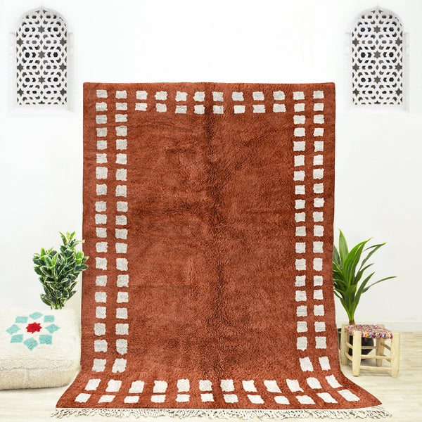 Brown and White Rug, Moroccan Shag Rug, Beni Ourain Rug, Checkerboard Rug, Handmade Wool Rug, Area Rug