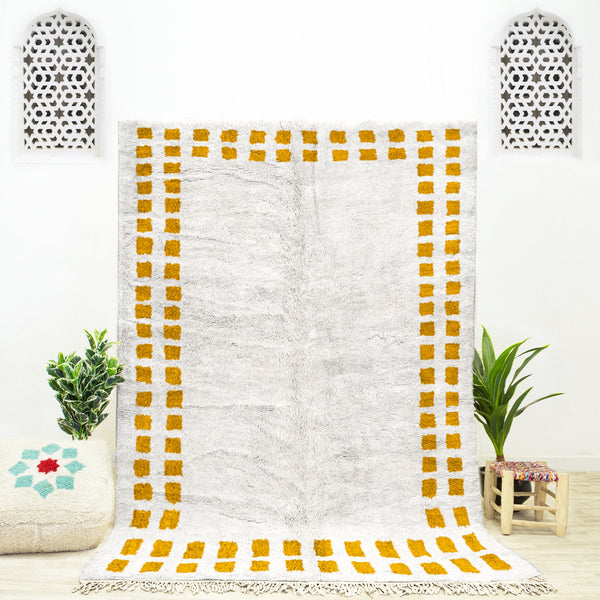 Checkered rug  Moroccan rug  Yellow and White checkeredrug  checkerboard Handmade custom rug  Beni ourain rug