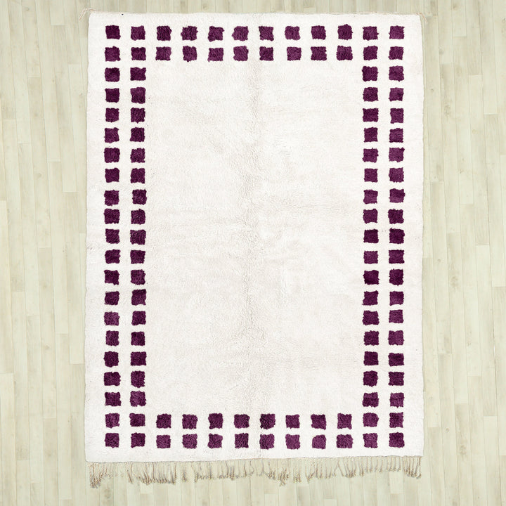 Handmade Purple Moroccan Beni Ourain checkered rug