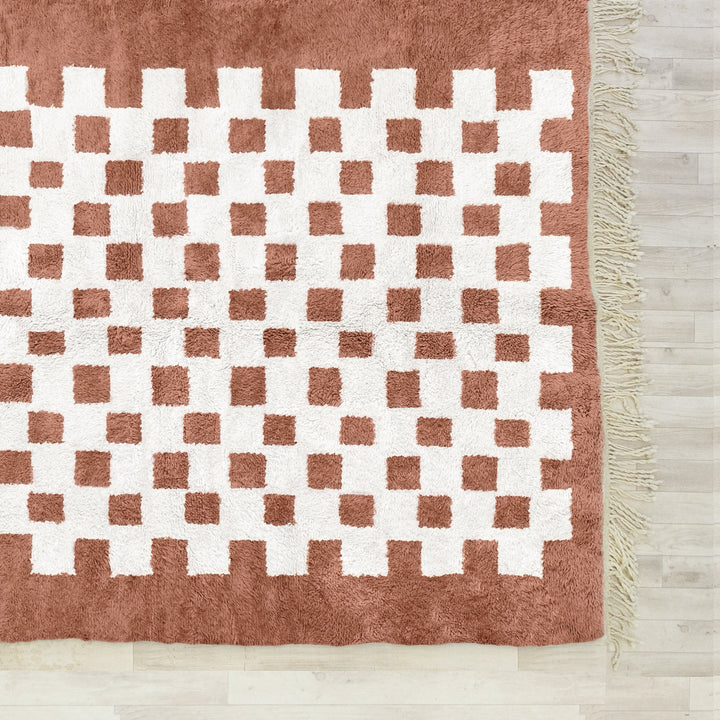 Brown Moroccan Beni Ourain checkered rug for bedroom and living room