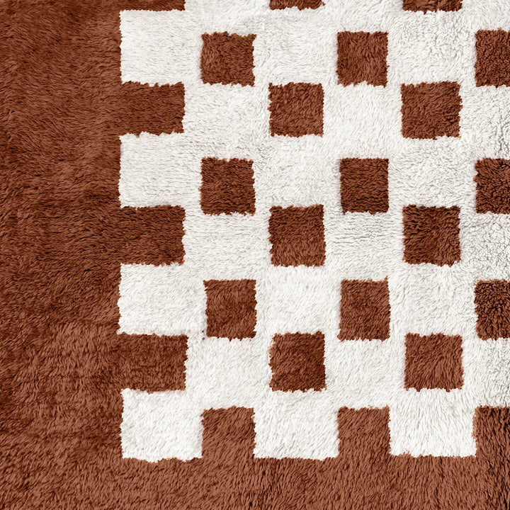 Brown woven shag Moroccan Beni Ourain checkered rug