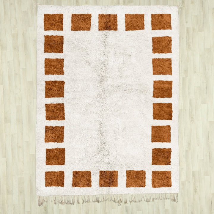 Custom Moroccan Brown and White Beni Ourain checkered rug