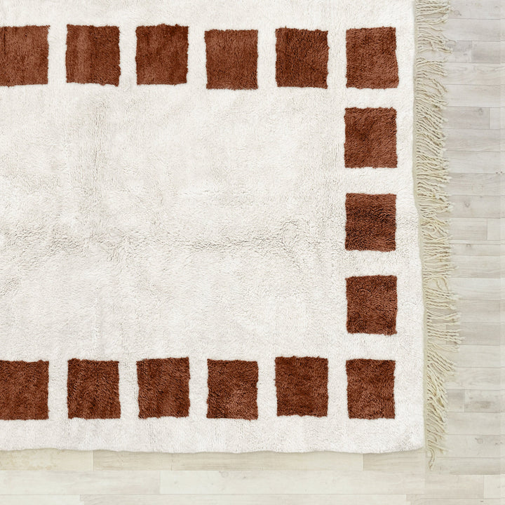 Brown Moroccan Beni Ourain checkered rug for bedroom and living room