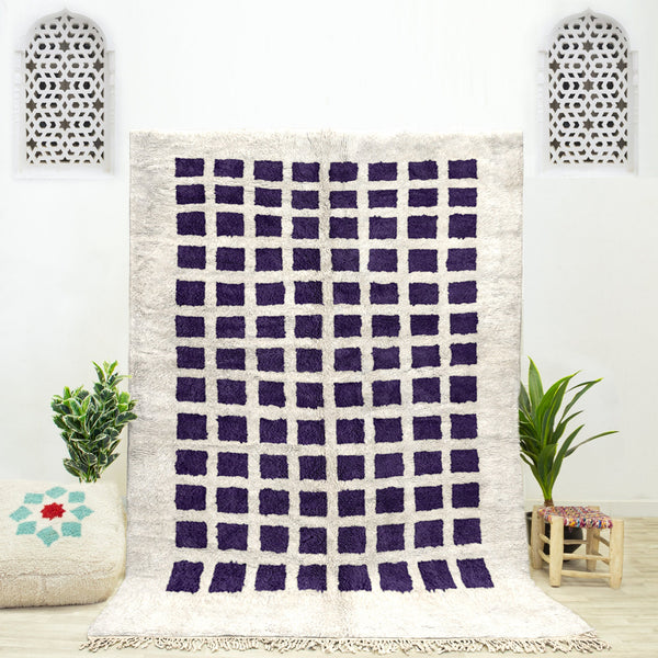 A custom handmade Purple Moroccan Berber checkerboard rug