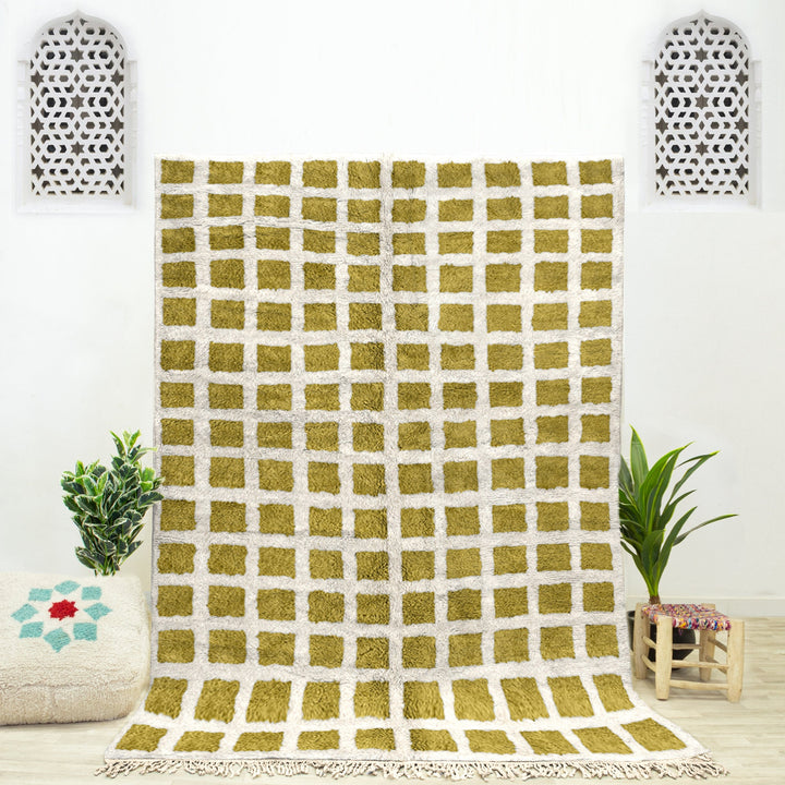 Checkered area rug, handmade Beni Ourain rug, Moroccan shag rug, checkerboard rug