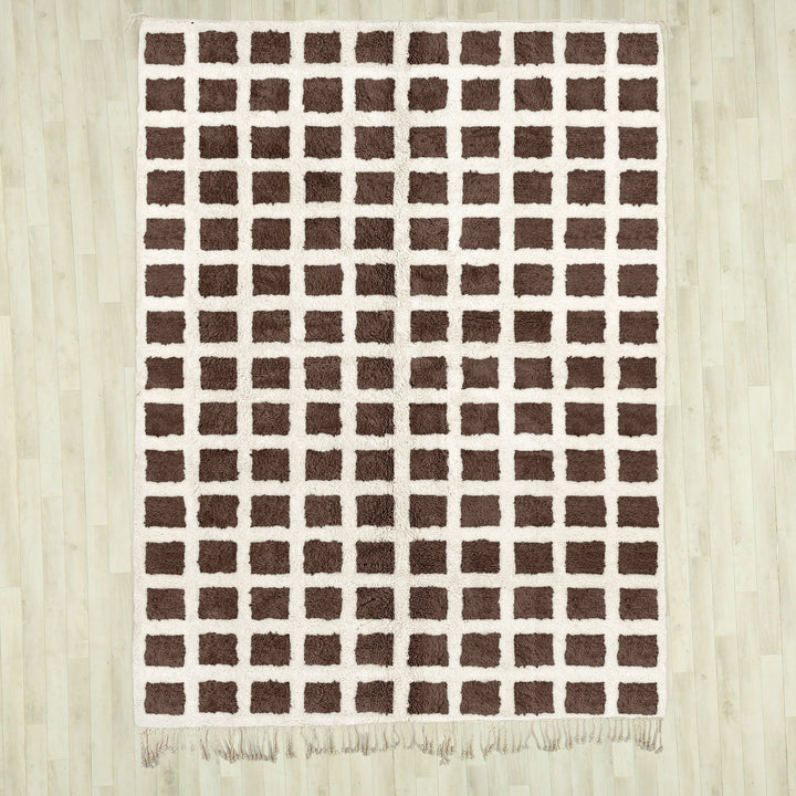 A Brown area Moroccan Beni Ourain checkerboard rug