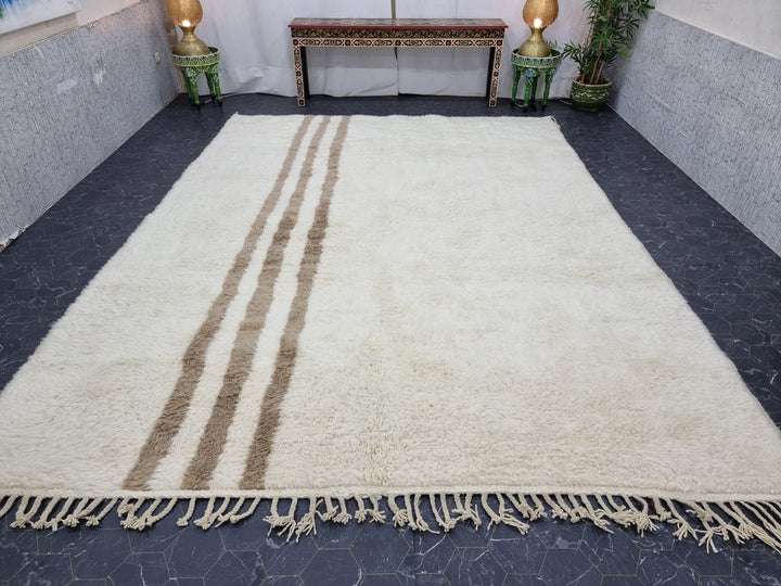 ARTISTIC BENIOURAIN RUG, Moroccan Handmade Rug, beige And White Rug, Striped Rug, Bohemian Rug, Sheep Wool Carpet, Berber Rug, Area Rug