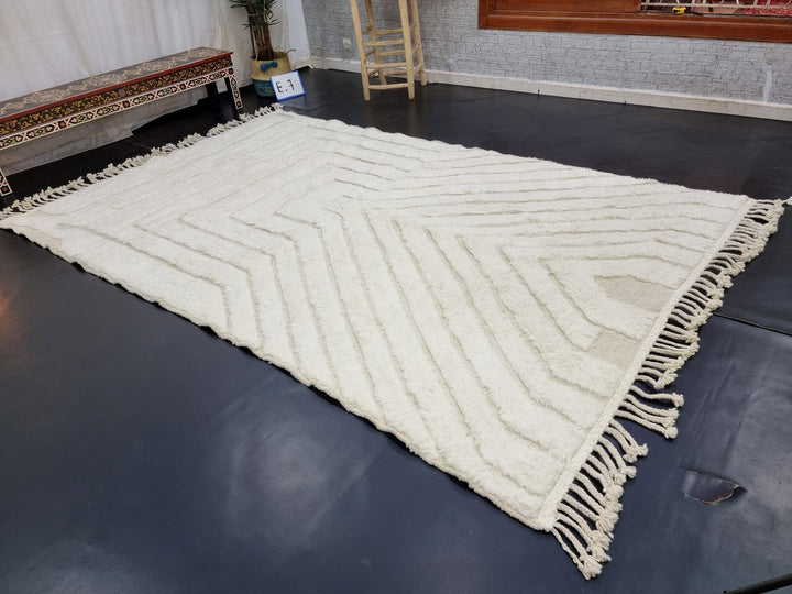 GORGEOUS MOROCCAN RUG, Handmade Rug , Off White Rug, Berber Wool Rug, Striped Wool Carpet, Tufted Wool Rug, Area Rug, Handwoven Wool Rug.