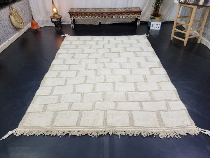 STUNNING MOROCCAN RUG, Beniourain Rug , Off White Rug, Checkered Rug, Handmade Rug, Area Rug, Handwoven Rug, Berber Rug, Tufted Wool Rug