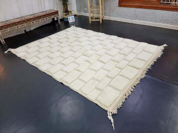 STUNNING MOROCCAN RUG, Beniourain Rug , Off White Rug, Checkered Rug, Handmade Rug, Area Rug, Handwoven Rug, Berber Rug, Tufted Wool Rug