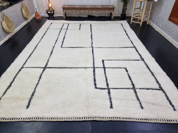 ARTISTIC BENIOURAIN RUG, Moroccan Handmade Rug, White And Black Rug, Geometric Rug, Bohemian Sheep Wool qrquh, Berber Rug, Tued Rug