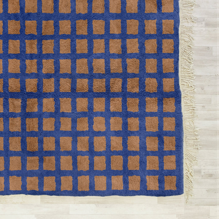 Custom Brown Checkered Rug, Hand Knotted Moroccan Rug, Artisan Area Rug