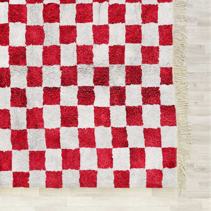 Handmade Moroccan checkered rug, Berber Custom area rug, Beni Ourain Checkerboard Rug, Red rug