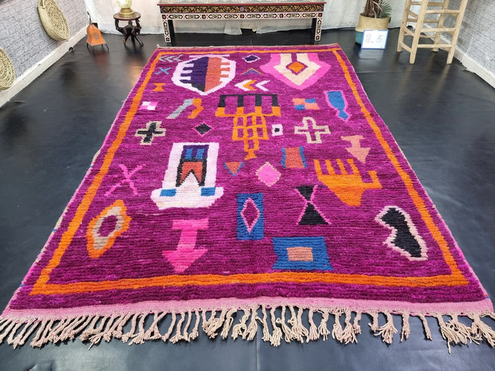 STUNNING MOROCCAN RUG, Beniourain Rug , Orange  Purple Rug, AbstractRug, Handmade Rug, Area Rug, Handwoven Rug, Berber Rug, Funky Rug