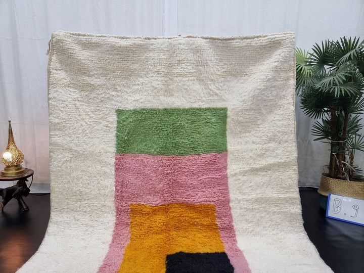 GORGEOUS MOROCCAN RUG, Handmade Rug , White And Yellow Rug, Berber Wool Rug, Abstract Wool Carpet, Funky Rug, Area Rug, Handwoven rug.