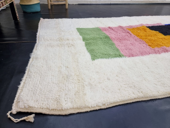 GORGEOUS MOROCCAN RUG, Handmade Wool Rug, White And Yellow Rug, Berber Wool Rug, Abstract Wool Carpet, Funky Rug, Area Rug, Handwoven rug.