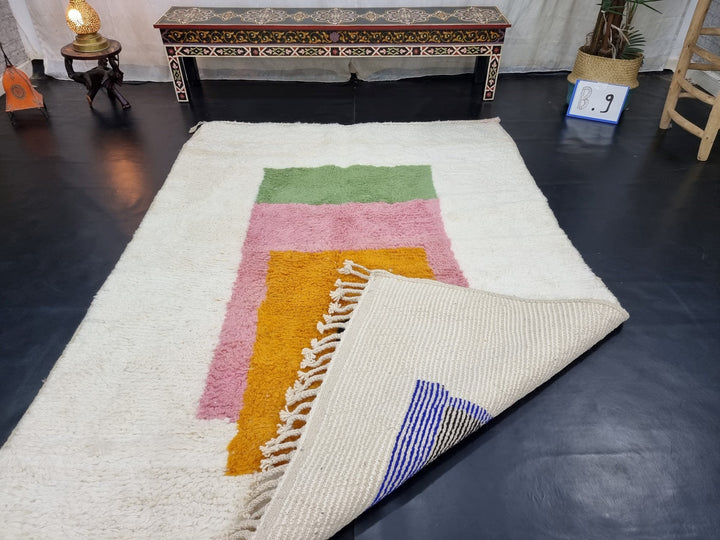 GORGEOUS MOROCCAN RUG, Handmade Wool Rug, White And Yellow Rug, Berber Wool Rug, Abstract Wool Carpet, Funky Rug, Area Rug, Handwoven rug.