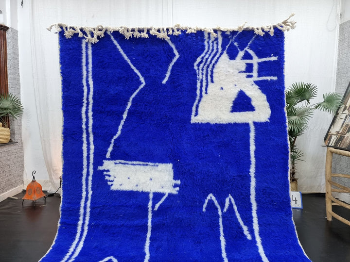 AMAZING BENIOURAIN RUG, Moroccan Rug , Royal Blue Rug, Abstract Rug, Handmade Rug, Handwoven Rug, Area Rug, Bohemian Rug, Plain Wool Rug