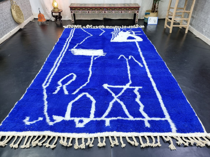 AMAZING BENIOURAIN RUG, Moroccan Rug , Royal Blue Rug, Abstract Rug, Handmade Rug, Handwoven Rug, Area Rug, Bohemian Rug, Plain Wool Rug