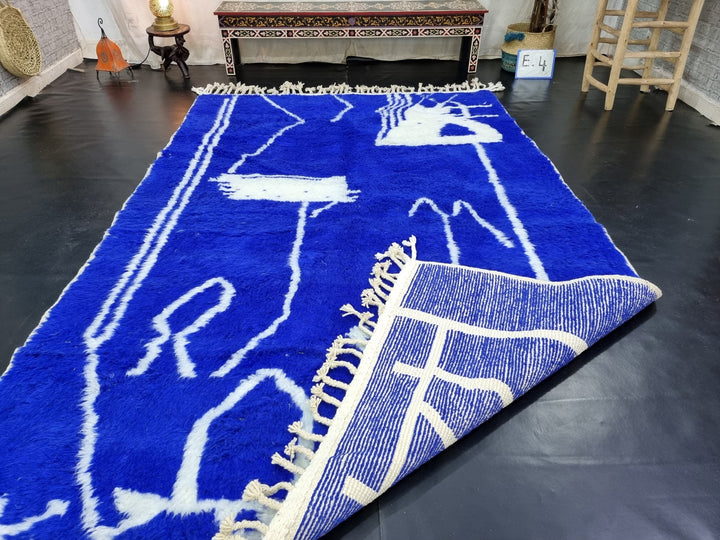 AMAZING BENIOURAIN RUG, Moroccan Rug , Royal Blue Rug, Abstract Rug, Handmade Rug, Handwoven Rug, Area Rug, Bohemian Rug, Plain Wool Rug