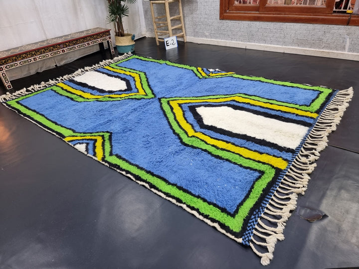 UNIQUE BENIOURAIN RUG, Moroccan Rug , Cerulean Blue Rug, Abstract Rug, Handmade Rug, Handwoven Rug, Area Rug, Bohemian Rug, Boho Rug.